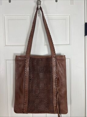 latico Brown Woven Leather Tote with Braided Straps